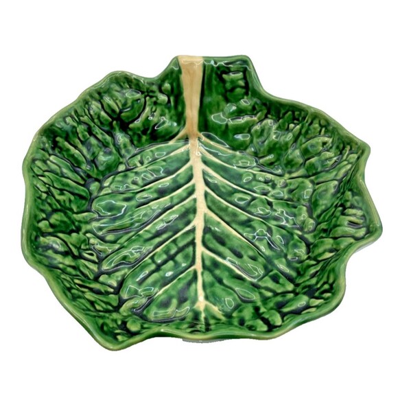 Vintage SECLA Portugal Green Cabbage Serving Bowl 11" x 11" Majolica Stunning! - Picture 6 of 10